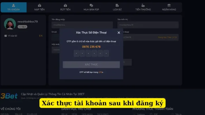 Xác thực tài khoản sau khi đăng ký